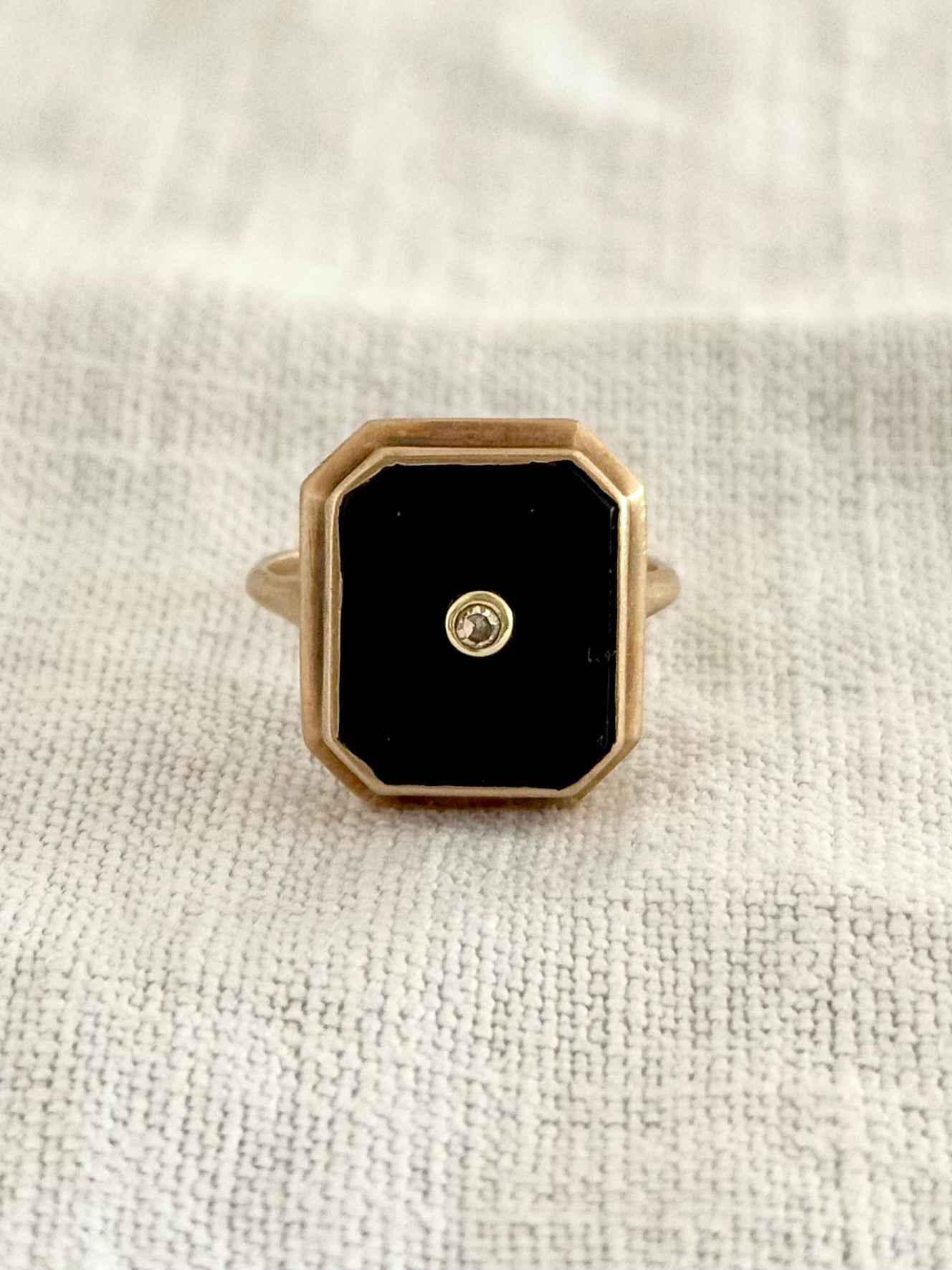 .18ct .1920s .1930s .750 Art Deco Diamond and black Onyx panel yellow gold Birmingham 1934 buttery gold signet panel ring
