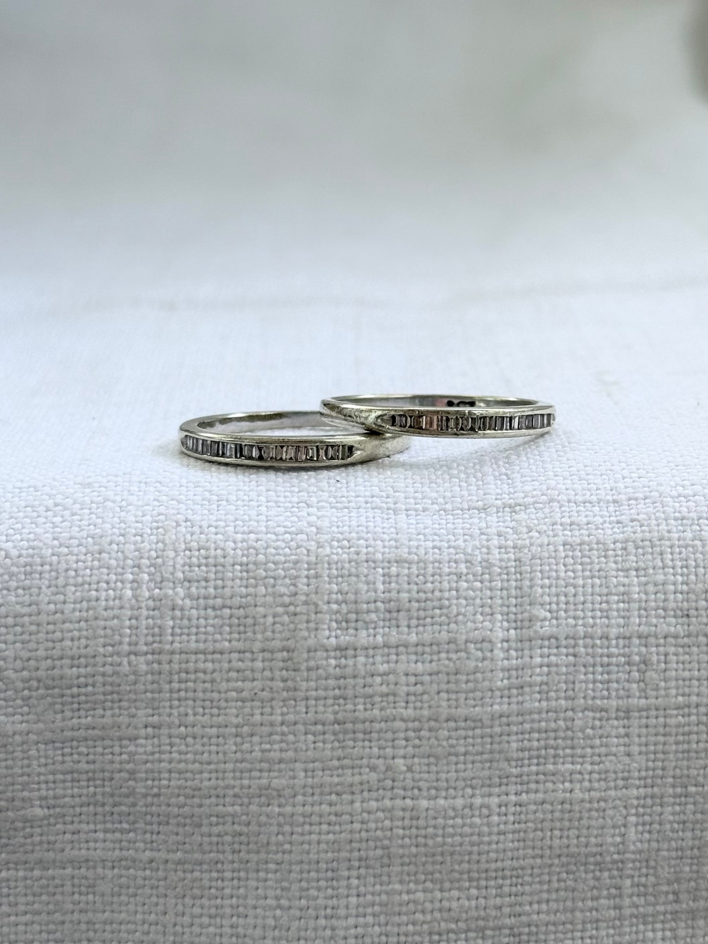 .1990s .2000s .375 .9ct white gold baguette multi diamond channel set half eternity white gold ring band