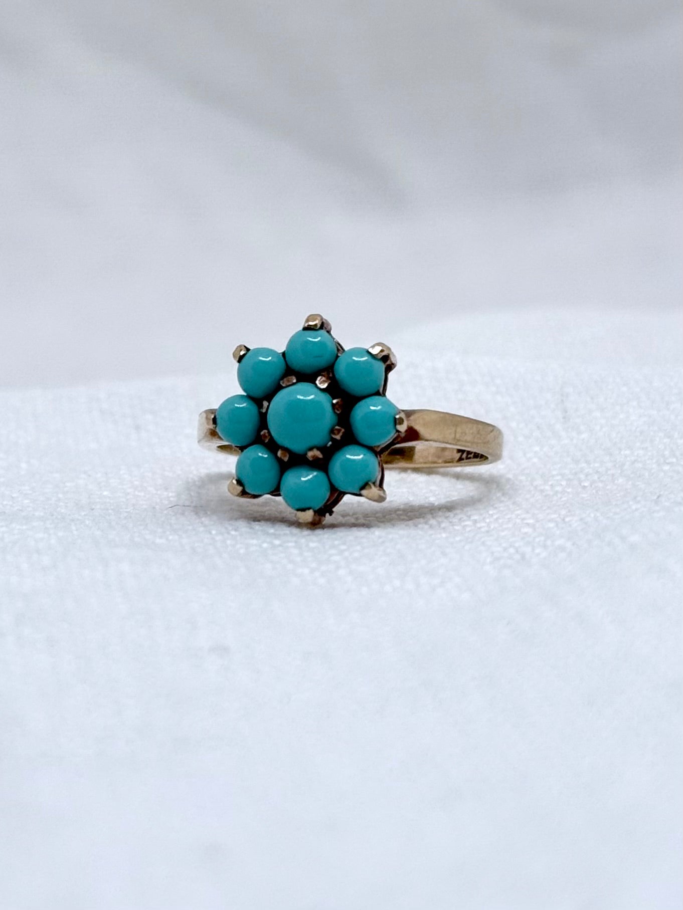 .375 .9ct gold cluster turquoise flower classic precious gemstone gold ring