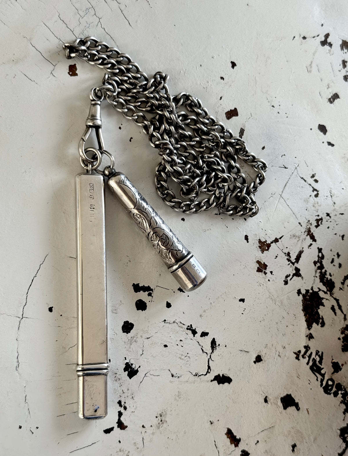 .1909 .925 antique Edwardian hallmarked Sterling silver chatelaine collectors silver antique engraved needle holder keepsake case pendant