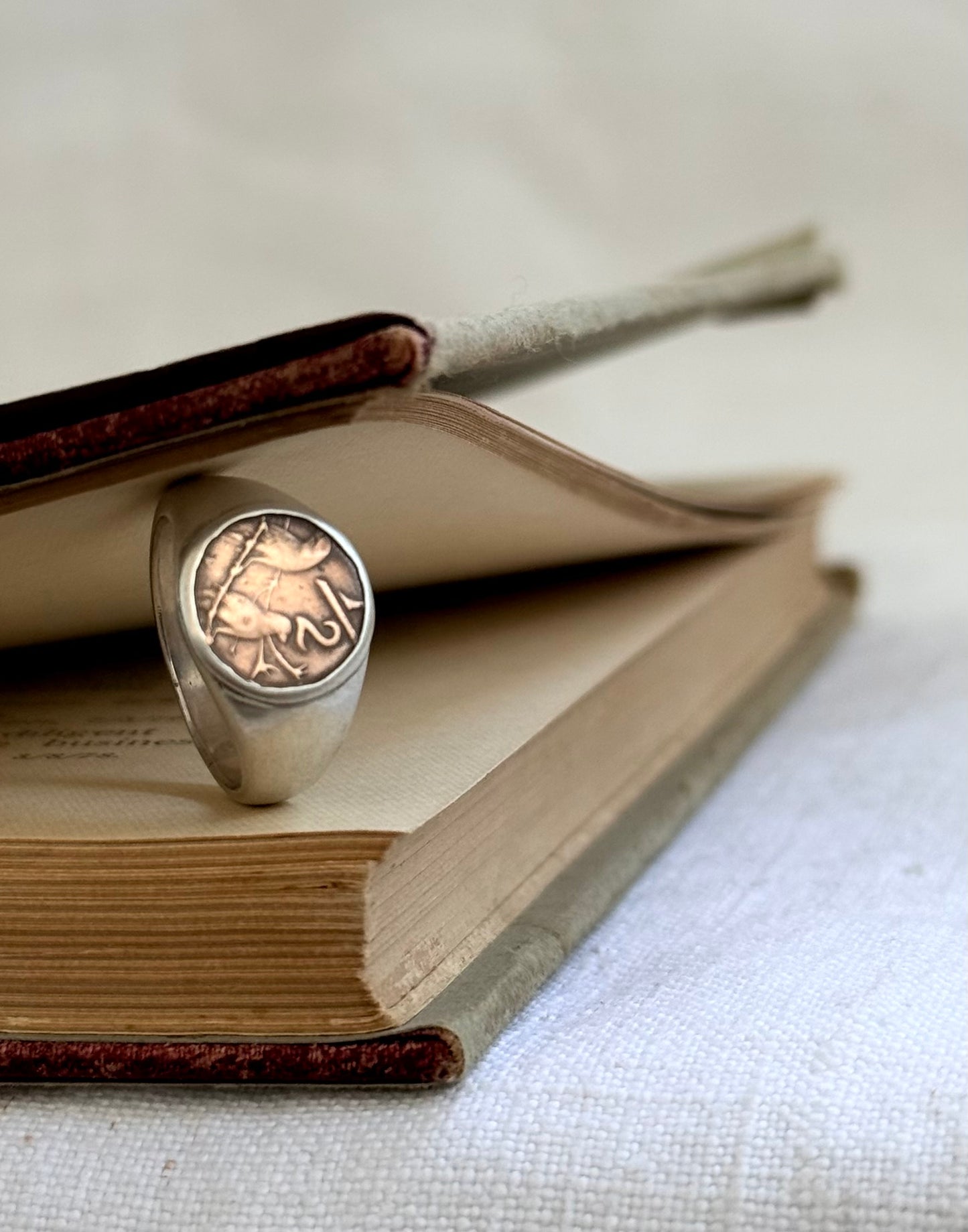 .925 .1970s .1980s 1/2 cent South African artisan made solid silver signet ring