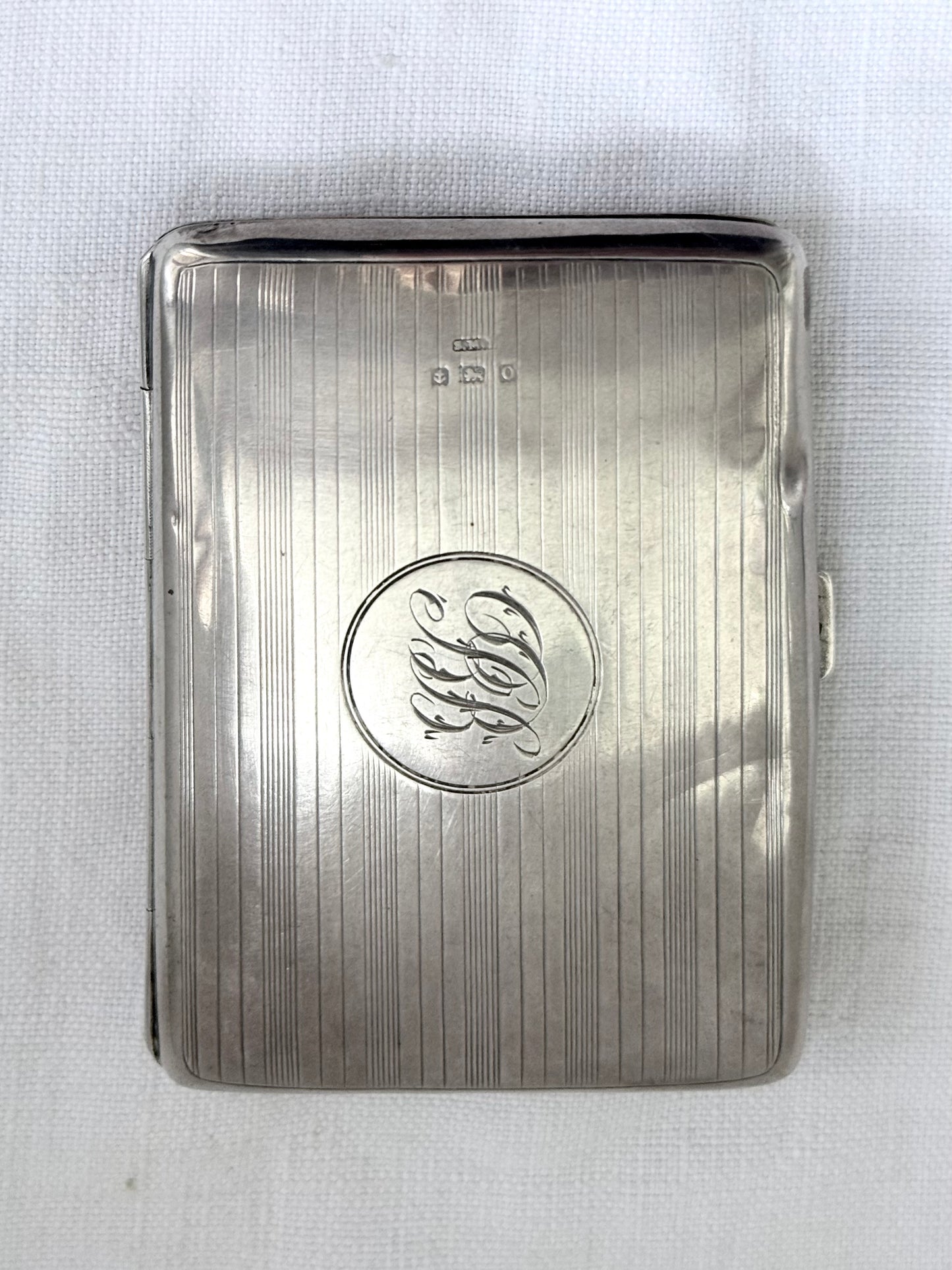 .1938 .925 Art Deco Birmingham hallmarked solid sterling silver pin stripe engine turned engraved heritage card case cigarette case