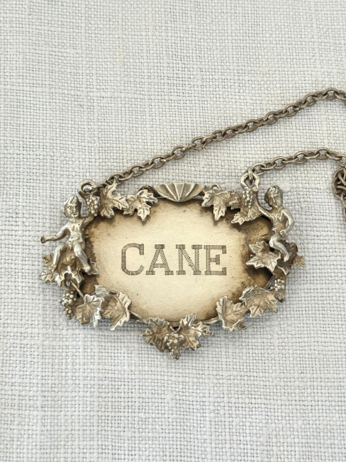 .1969 .925 Baroque revival hallmarked sterling silver Cane alcohol London circa 1969 vintage silver decanter label