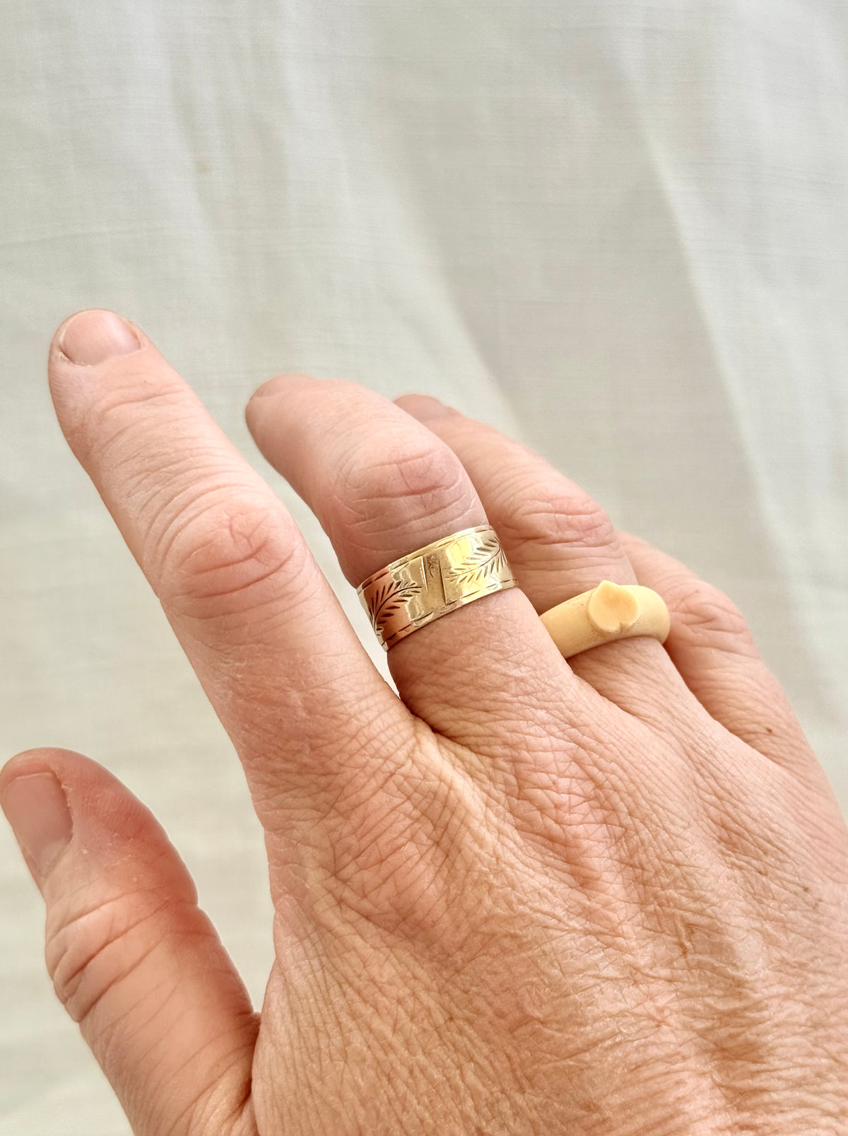 .1910s 1920s pre ban ivory heart ivory hand carved bone sweetheart love token POW ring