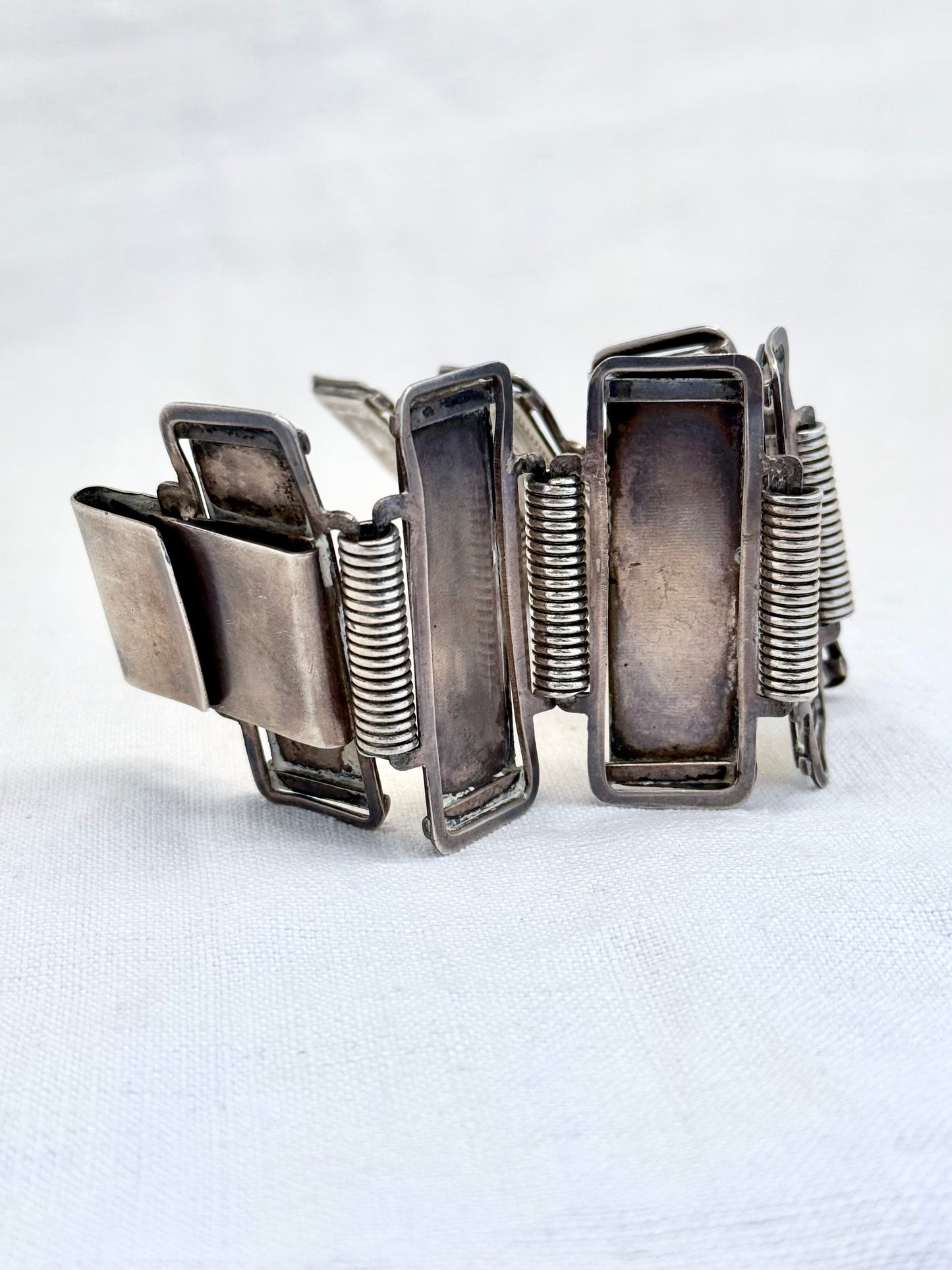 .1880s .1890s .925 Aesthetic Victorian era wide link and solid silver etched panel bracelet