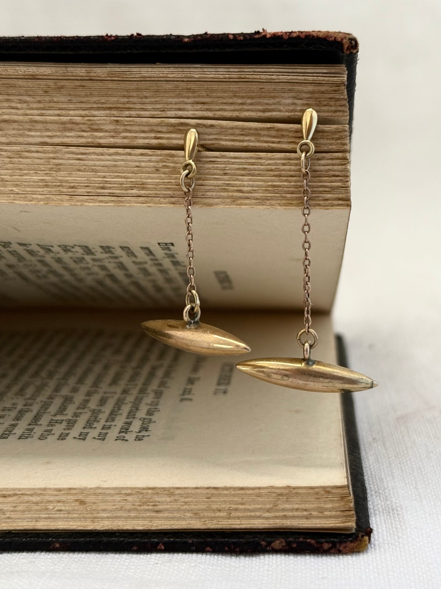 .375 9ct gold one of a kind torpedo drop gold dangle earrings