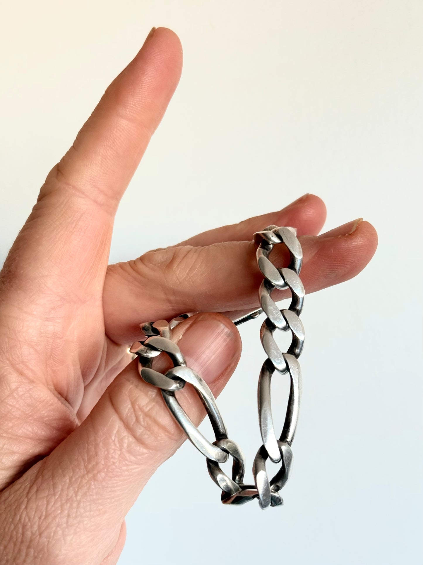 .1980s .1990s ultra chunky wide link solid figaro modernist link classic link sterling silver chain bracelet