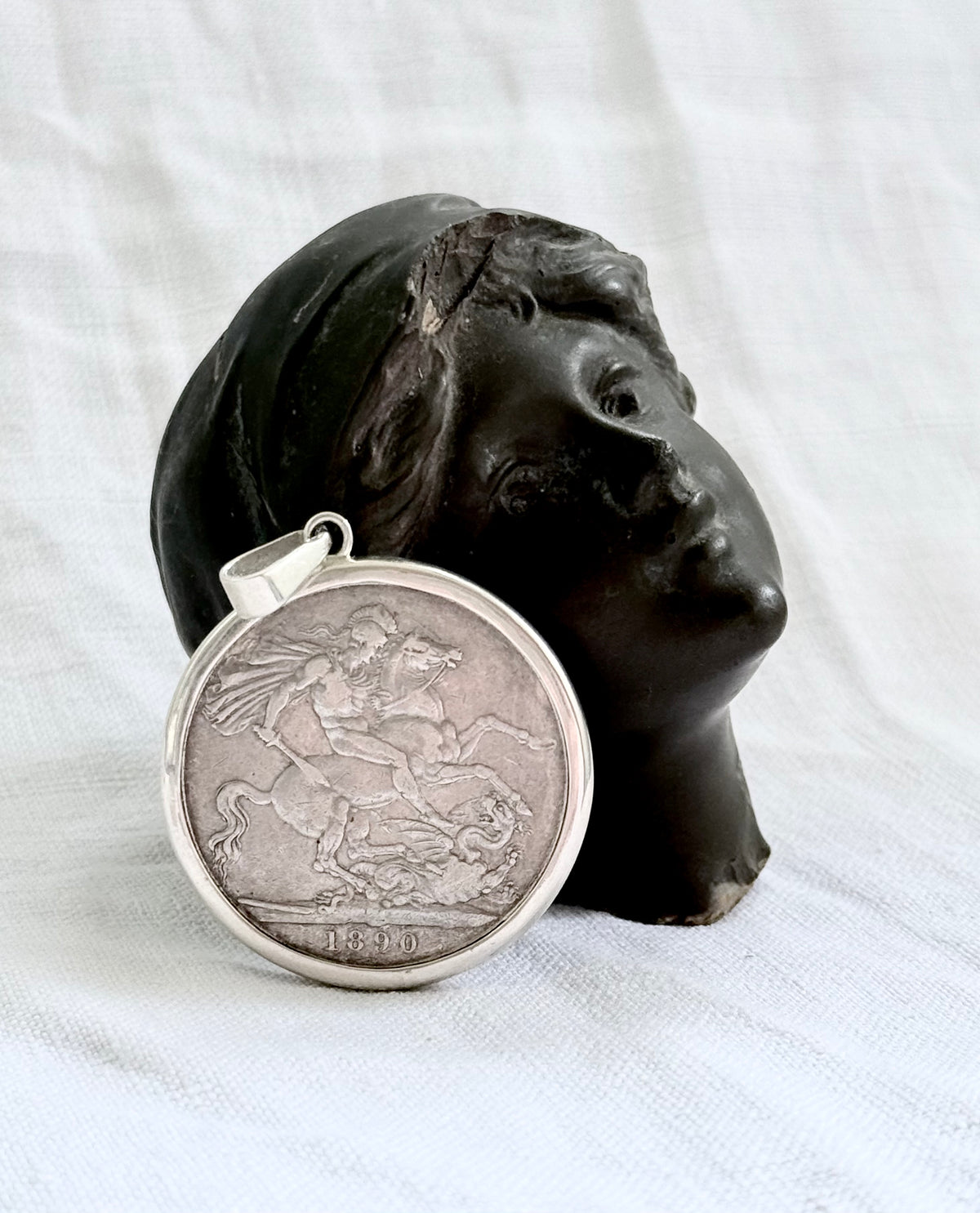 1890 .925 antique Sterling silver Victorian Antique Solid Silver English Crown love token Coin pendant