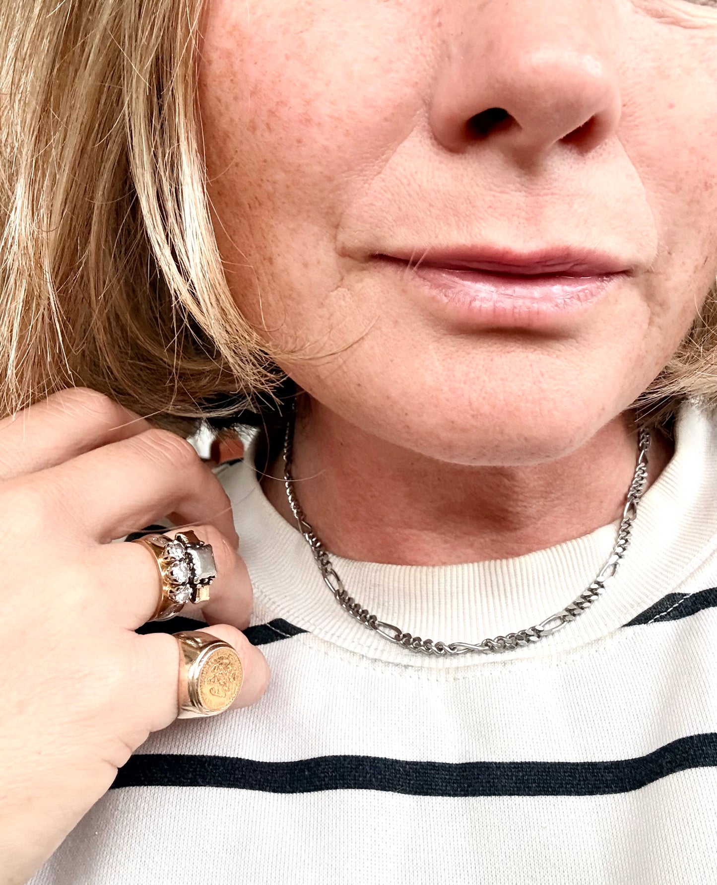 .1970s .925 .42cm retro perfect sterling silver chunky link well made Figaro chain modernist chain link necklace