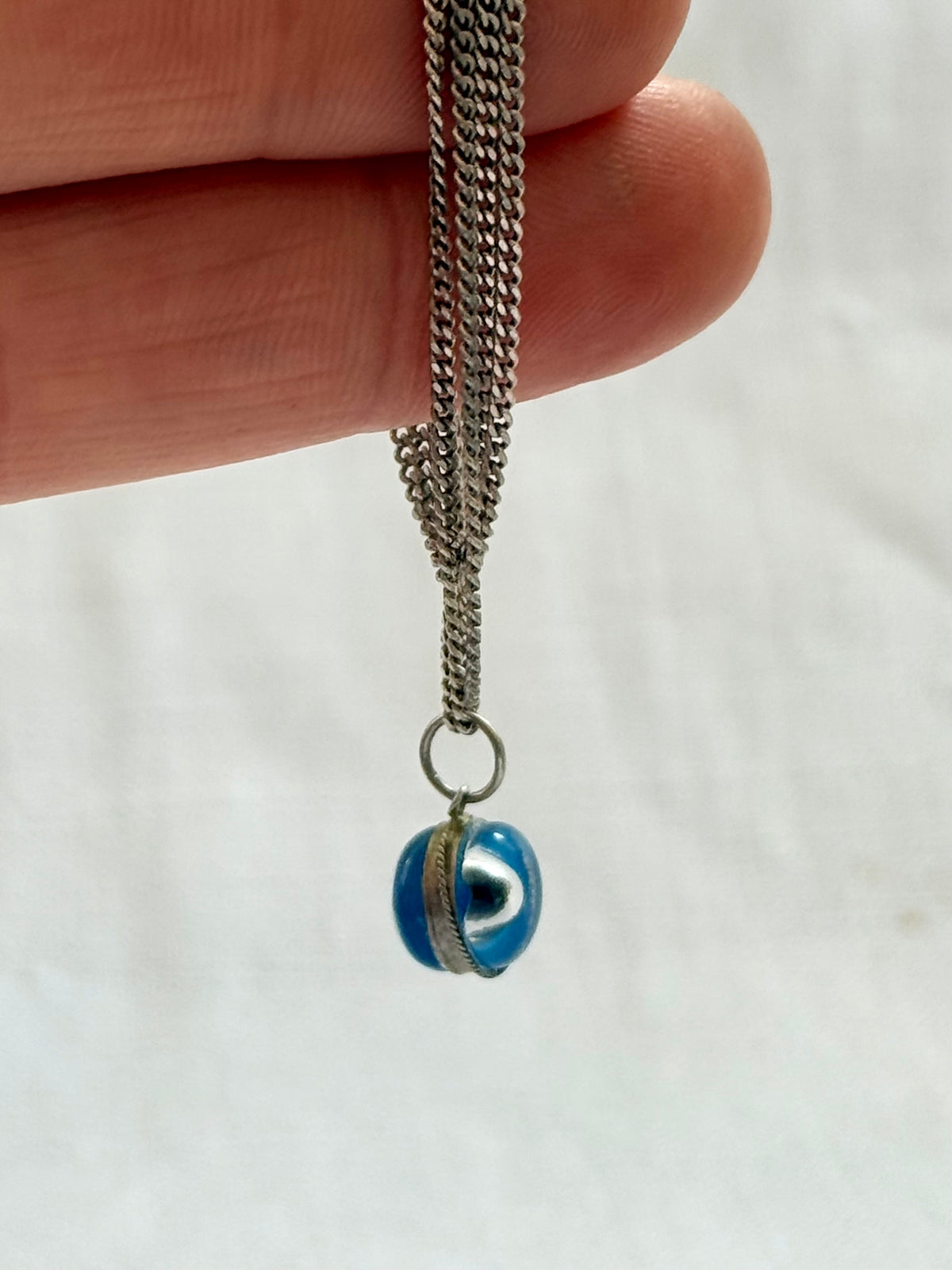 .1960s .1970s .925 evil eye vintage talisman charm pendant on silver chain necklace