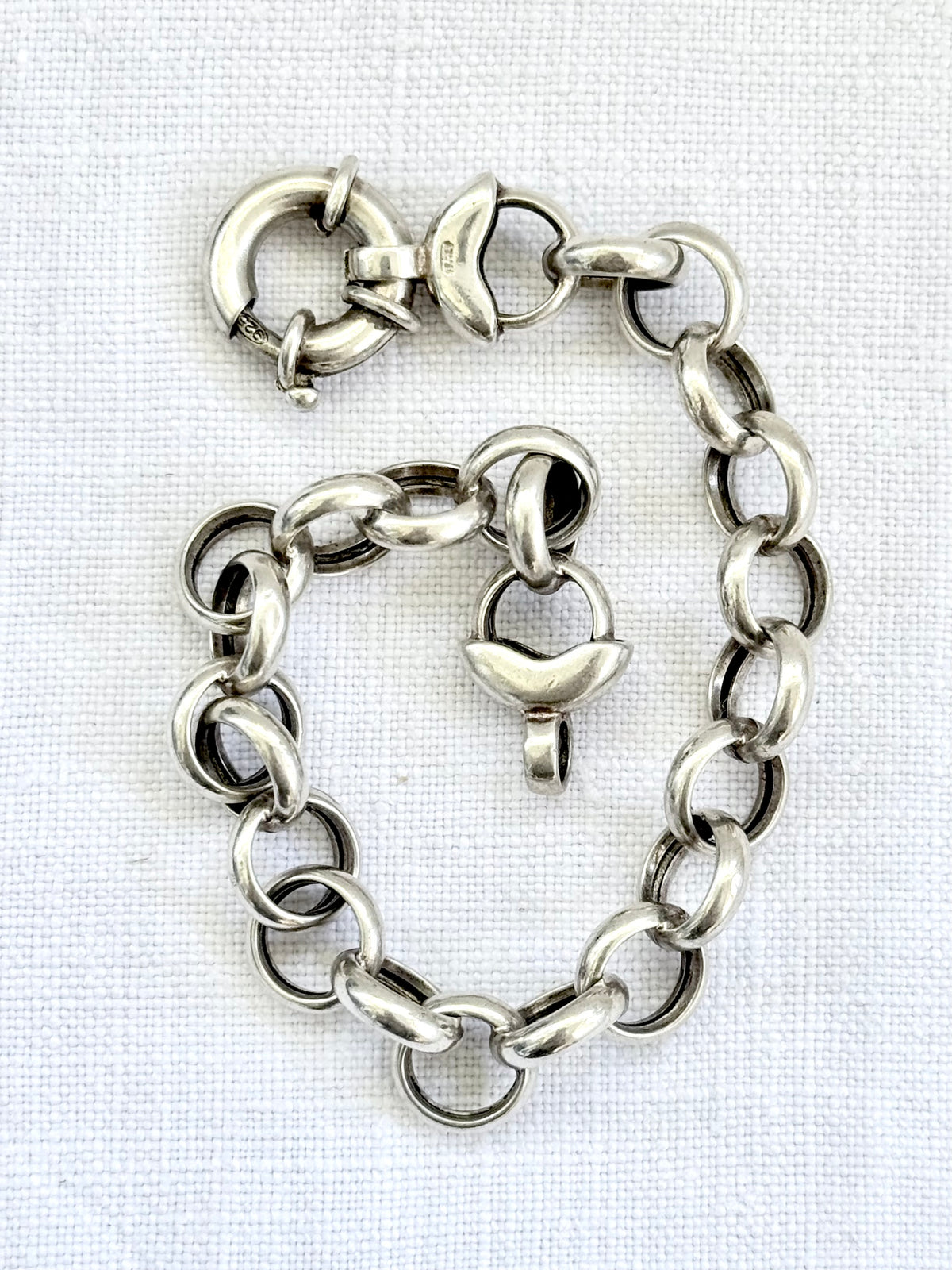 .925 chunky Rolo link sterling silver circle link signoretti clasp chain bracelet