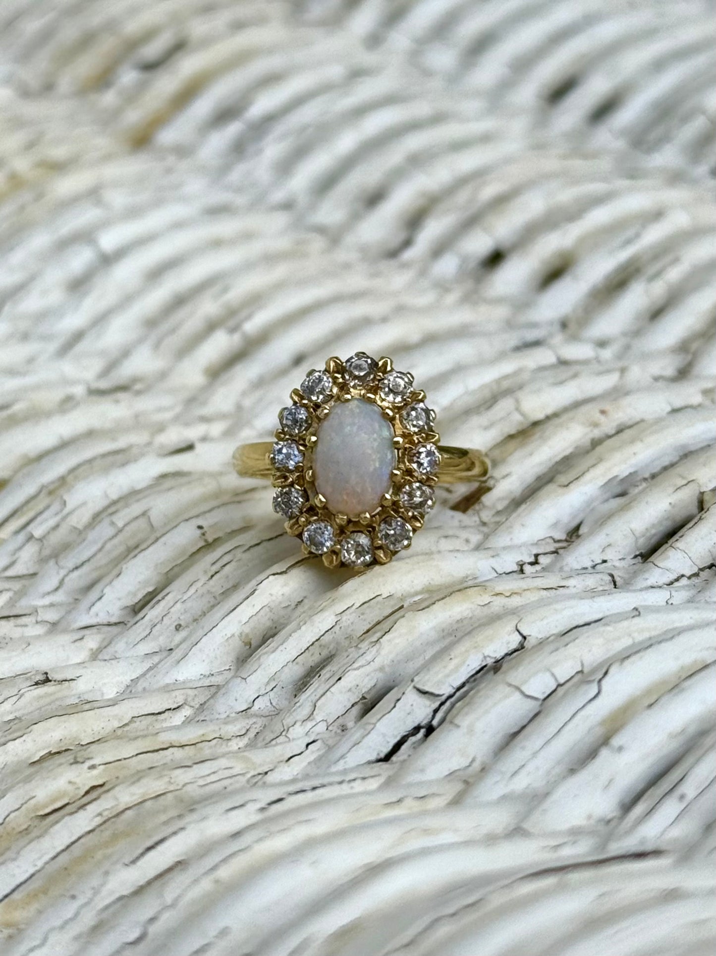 .18ct .12 diamonds 1900s magnificent antique Edwardian Opal and Diamond halo rosette beautiful heirloom dress ring