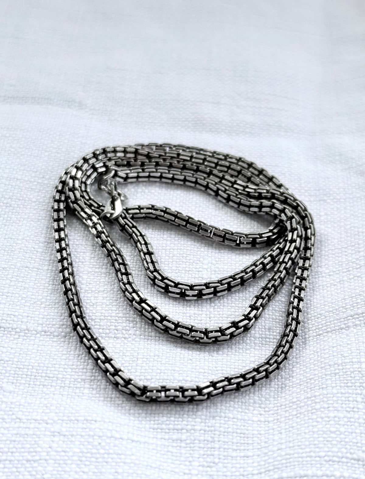 .58cm long .925 fancy box chain silver Mid Century Modernist chunky double link thick and long box link sterling silver chain necklace