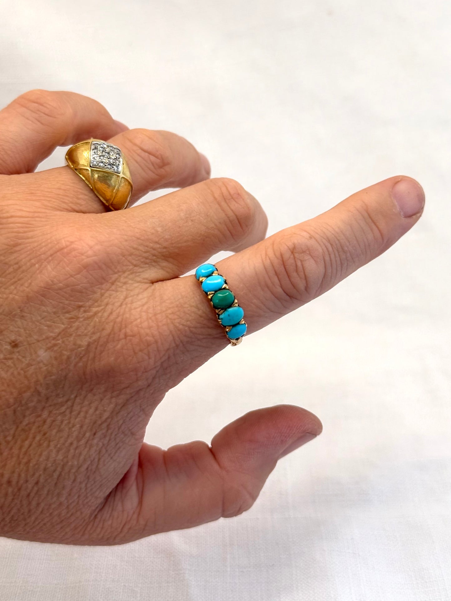 .18ct .1890s .5 turquoise Victorian blue gemstone half eternity high carat gold dress ring