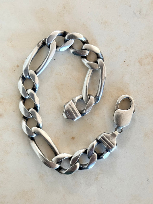 .1980s .1990s ultra chunky wide link solid figaro modernist link classic link sterling silver chain bracelet