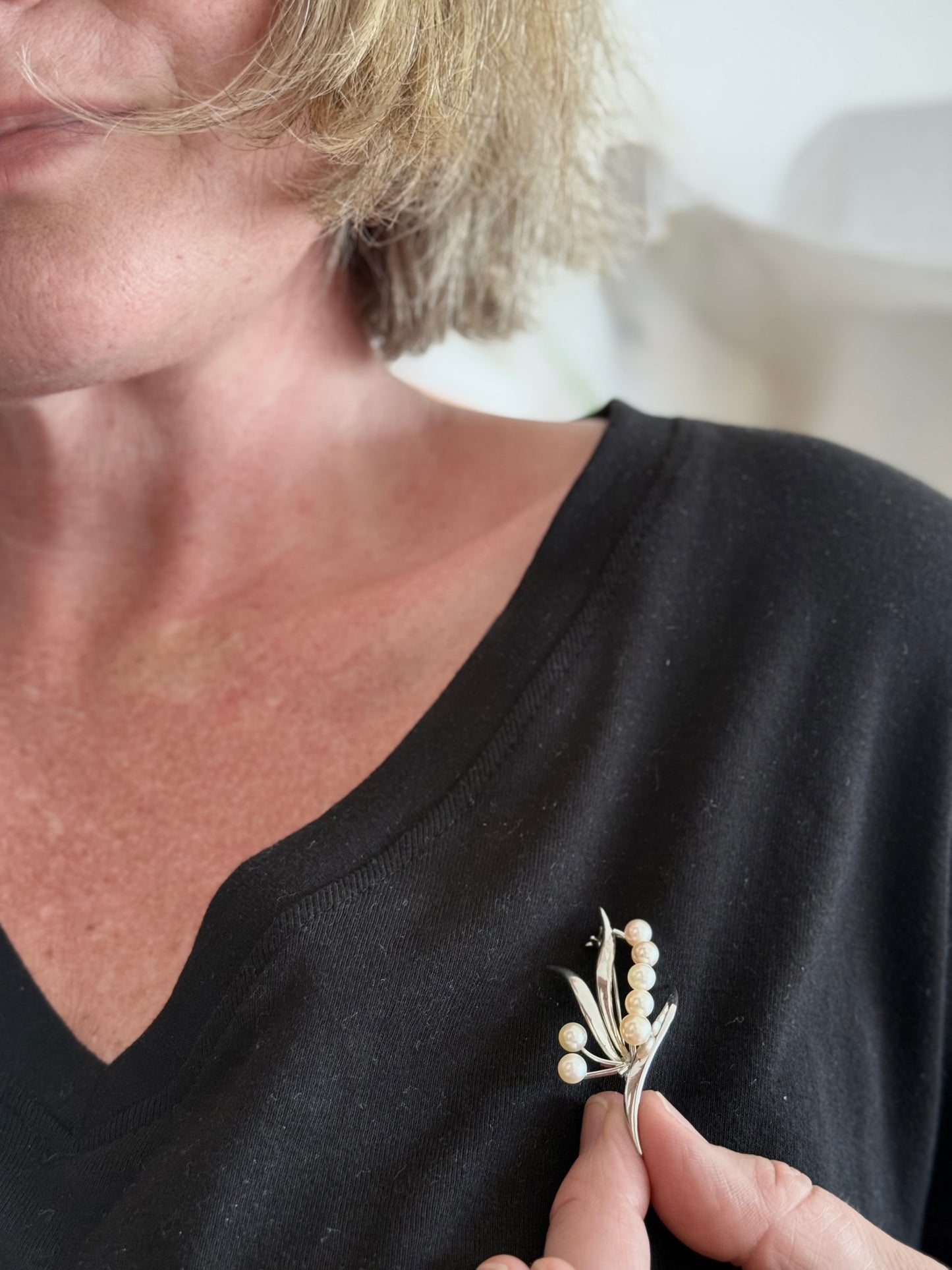 .1970s .925 Akoya pearl sterling silver Mid Century Modern luxury 7 pearl brooch