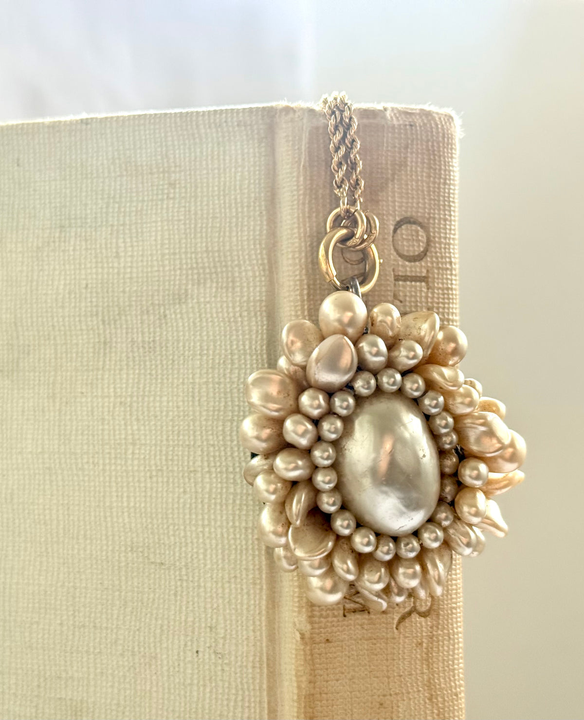 .1940s .1950s .925 French cluster faux glass pearl costume silver Louis Rousselet Rhondelle pendant