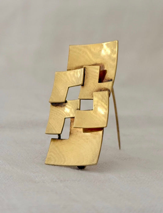 .14ct .1940s .1950s rolled gold designer Art Deco gold geometric rectangular modernist brooch by K&L Kordes & Lichtenfels German design team