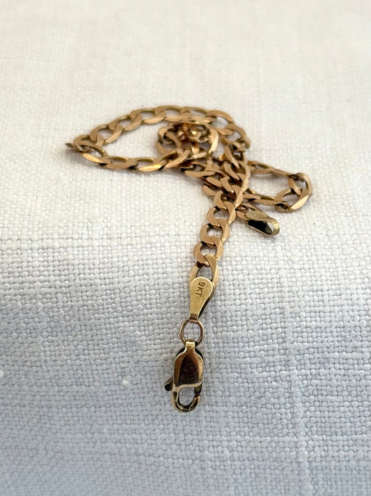 .1990s .375 9ct gold buttery coloured classic rich luxury gold modernist flat curb chain bracelet