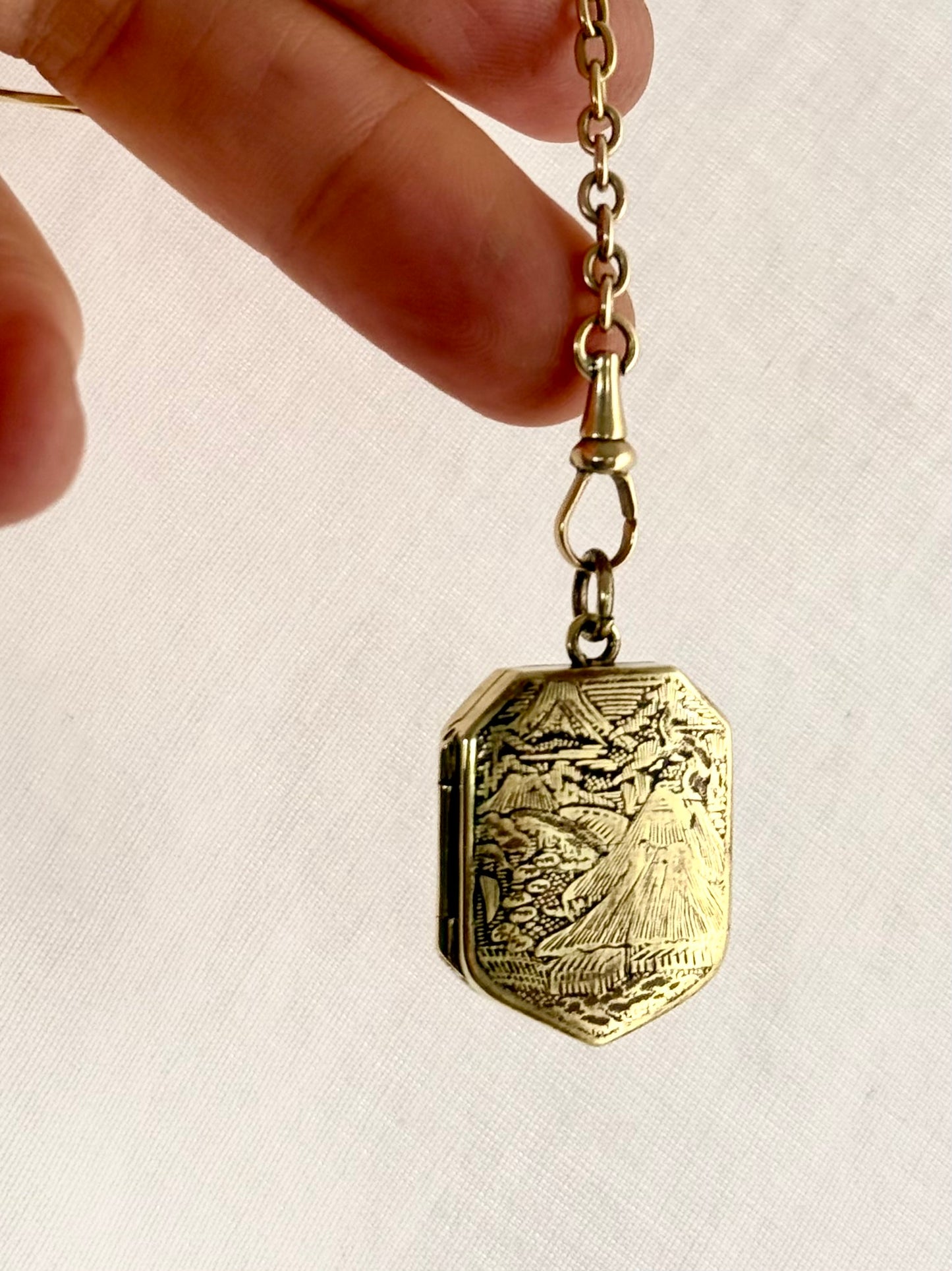 .1880s .1890s Antique rare and desirable Japanese Bronze Gold enamel Shakudo inlay artisan pendant locket