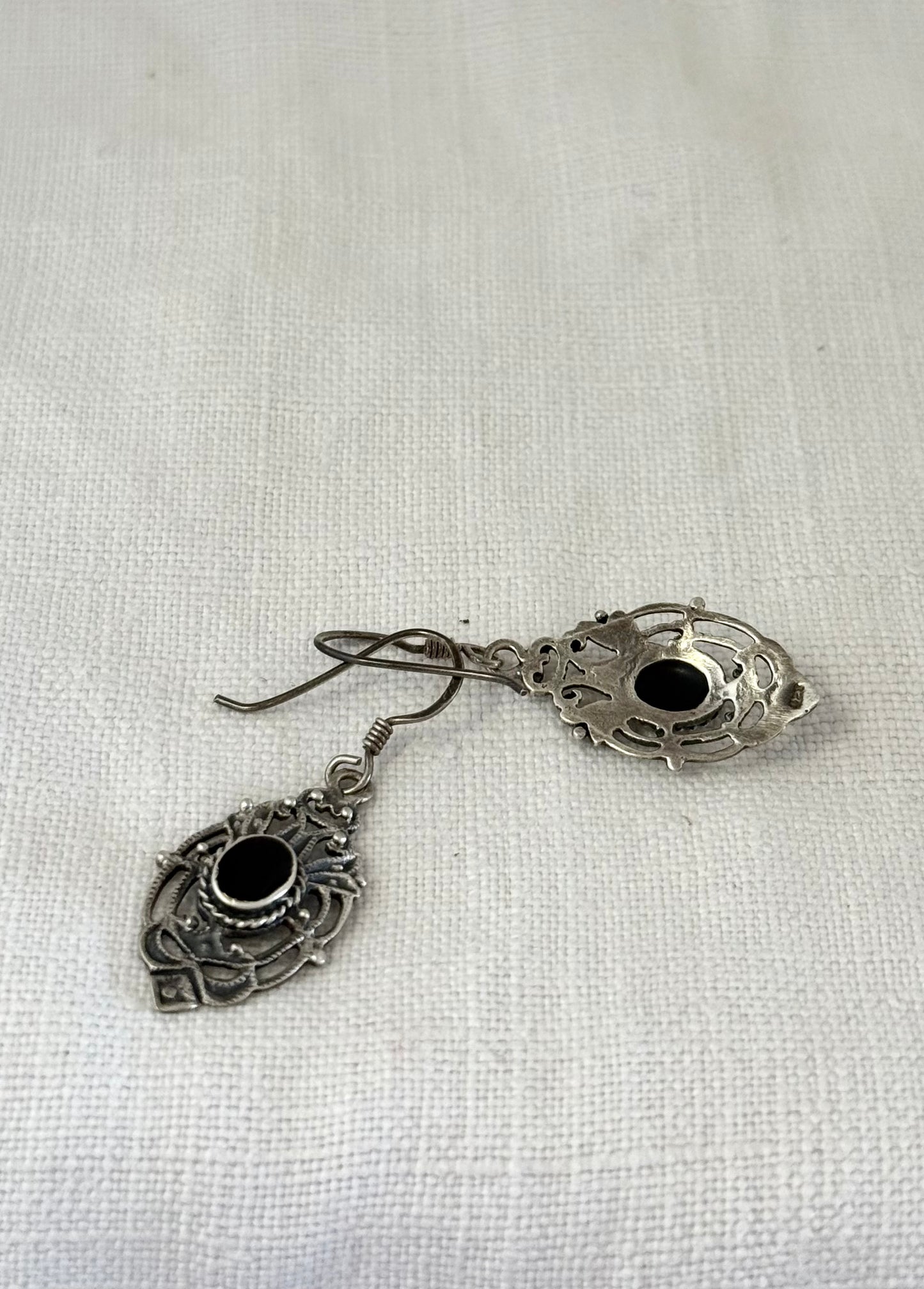 .925 boho filigree open work dangle onyx gemstone sterling silver romantic drop earrings
