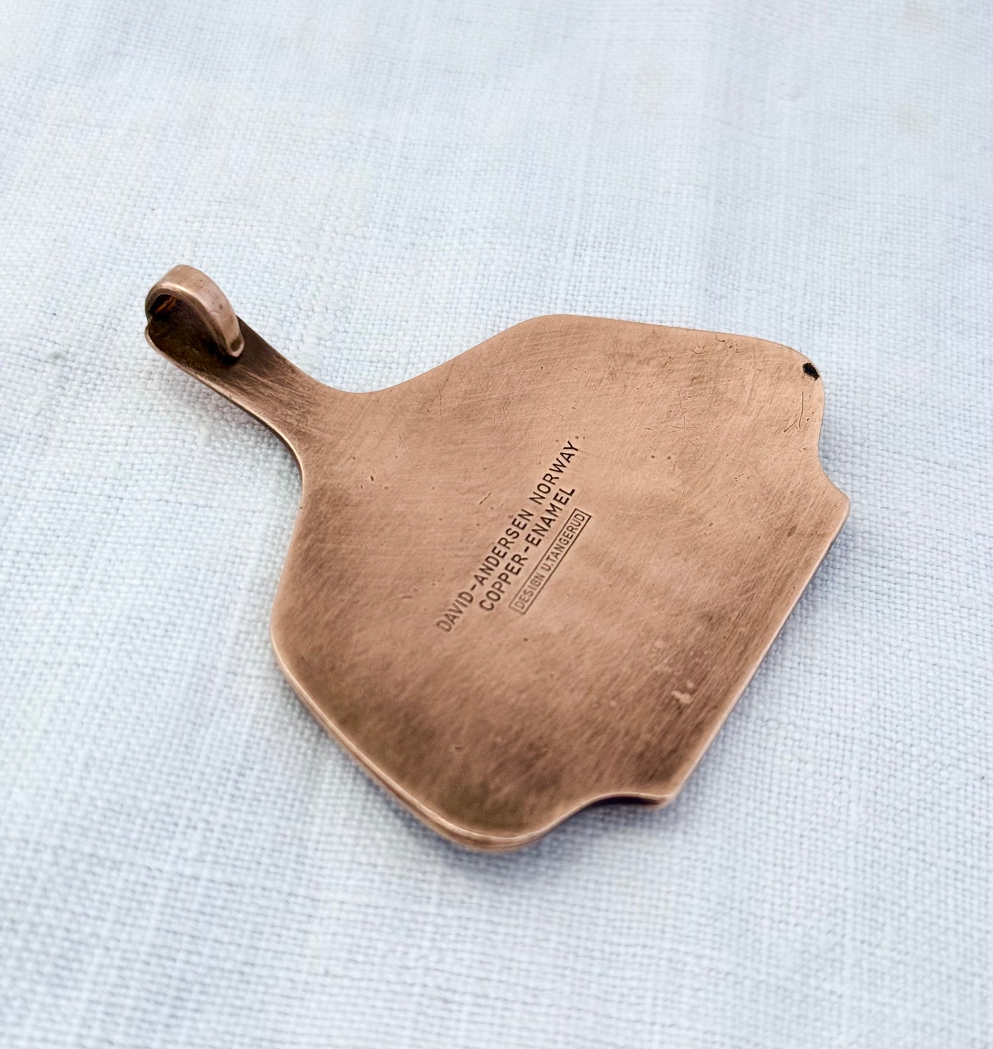 .1960s arts & crafts David Andersen designer rare Unn Tangerud iconic copper enamel minimalist Mid Century Modern Scandinavian large pendant