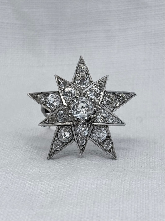 .1890s .1900s antique .925 silver Victorian Edwardian Celestial starburst star bright hand cut paste gemstone true antique star brooch