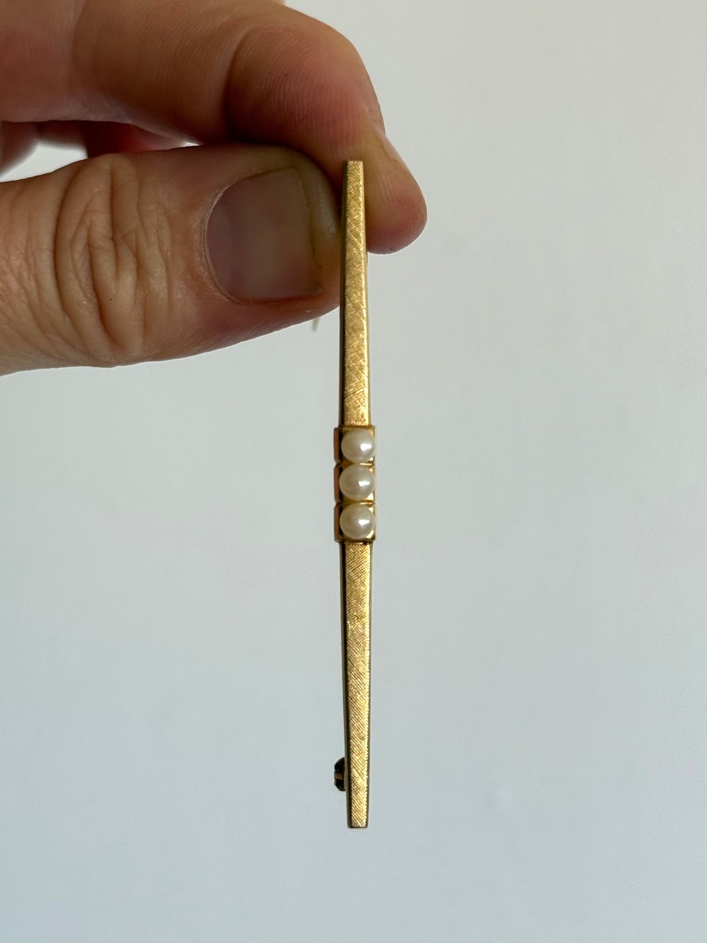 .1920s 3 pearl 375 Art Deco gold bar brooch by K&L Kordes & Lichtenfels German design team