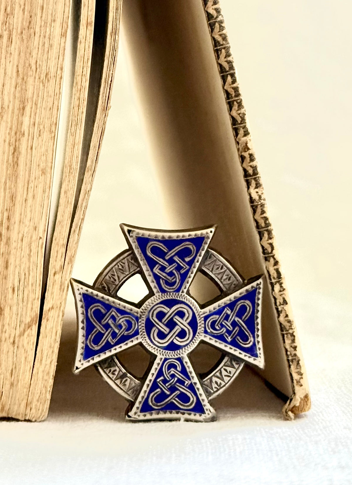 .1850s .1860s .925 Celtic Scottish Irish Victorian sterling silver enamel Celtic lovers Knot Cross symbolic brooch