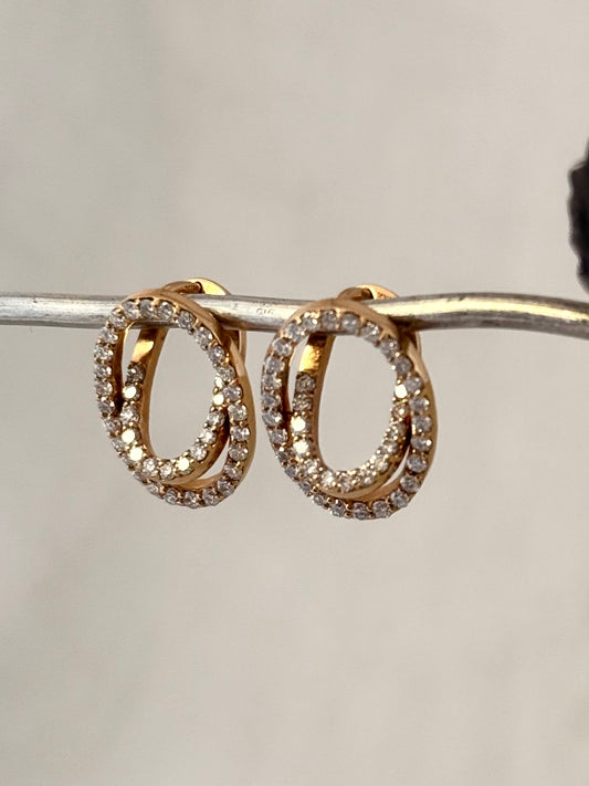 .18ct .750 .80 diamonds Brazilian designer rose gold modernist oval clip clasp luxury 18ct high carat gold and diamond studded earrings