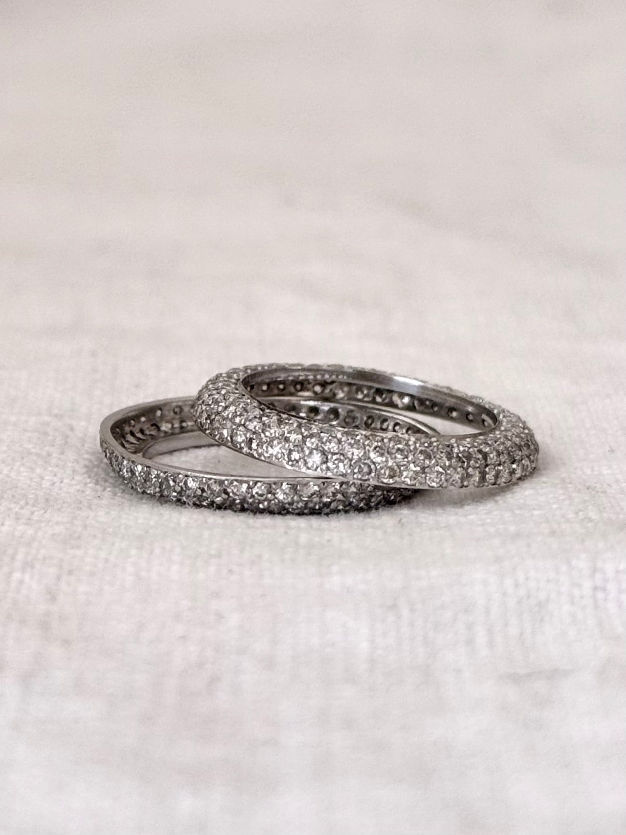 .18ct white gold 260 diamond domed 3 row Micropavé double ring band