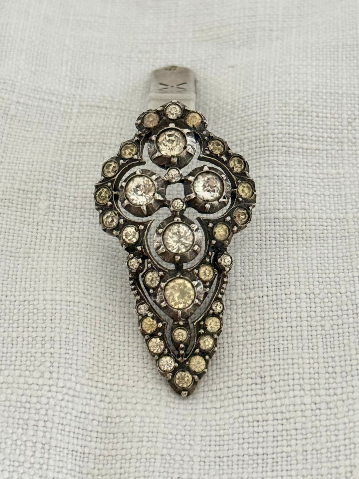.1920s .1930s .935 antique Art Deco French silver diamond paste gemstone clip dress clasp lapel collar brooch pendant