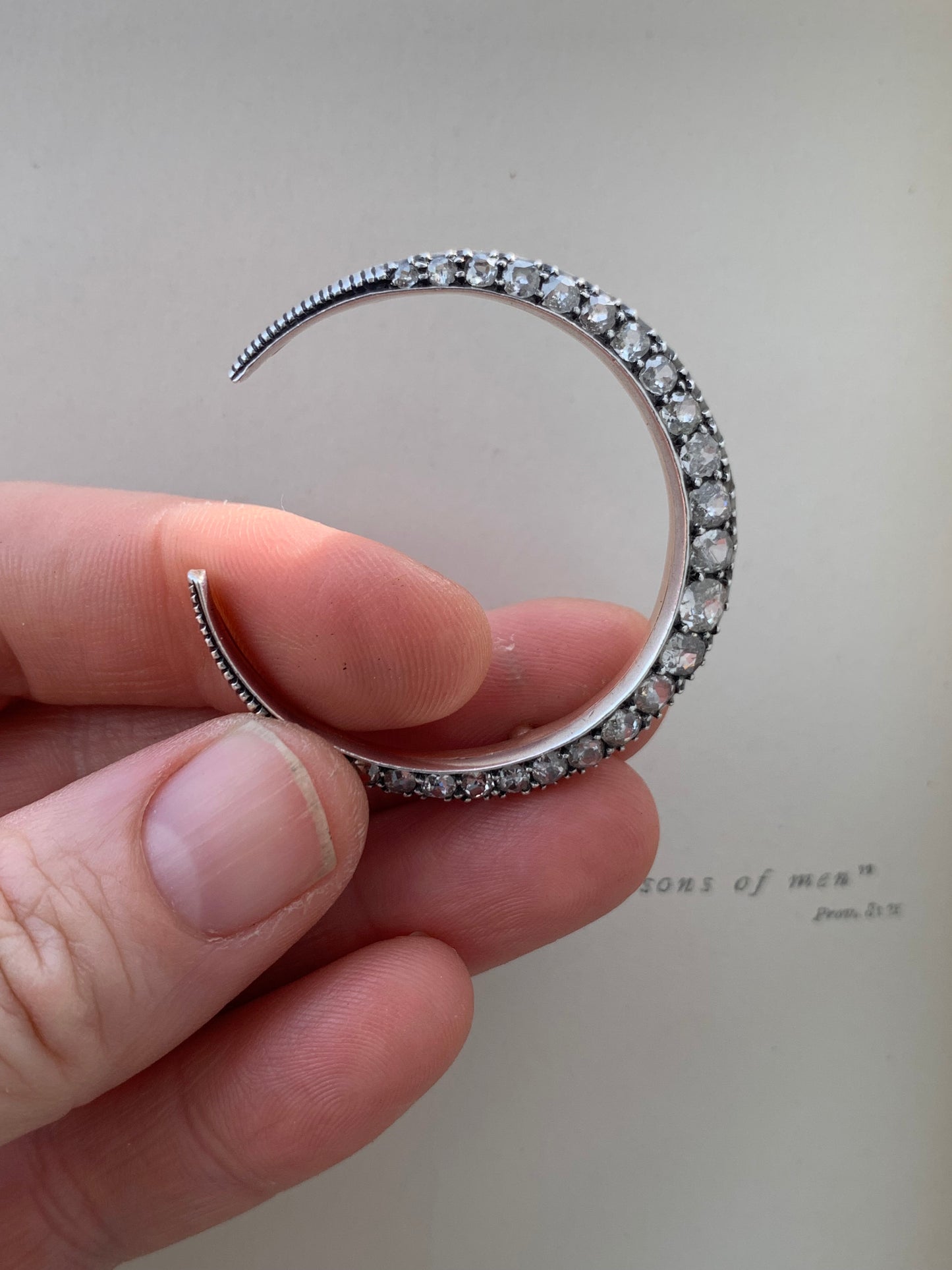 .1800s .2.78ct diamond 9ct Victorian silver collectors Antique Celestial mine cut diamond sought after large crescent Victorian moon brooch