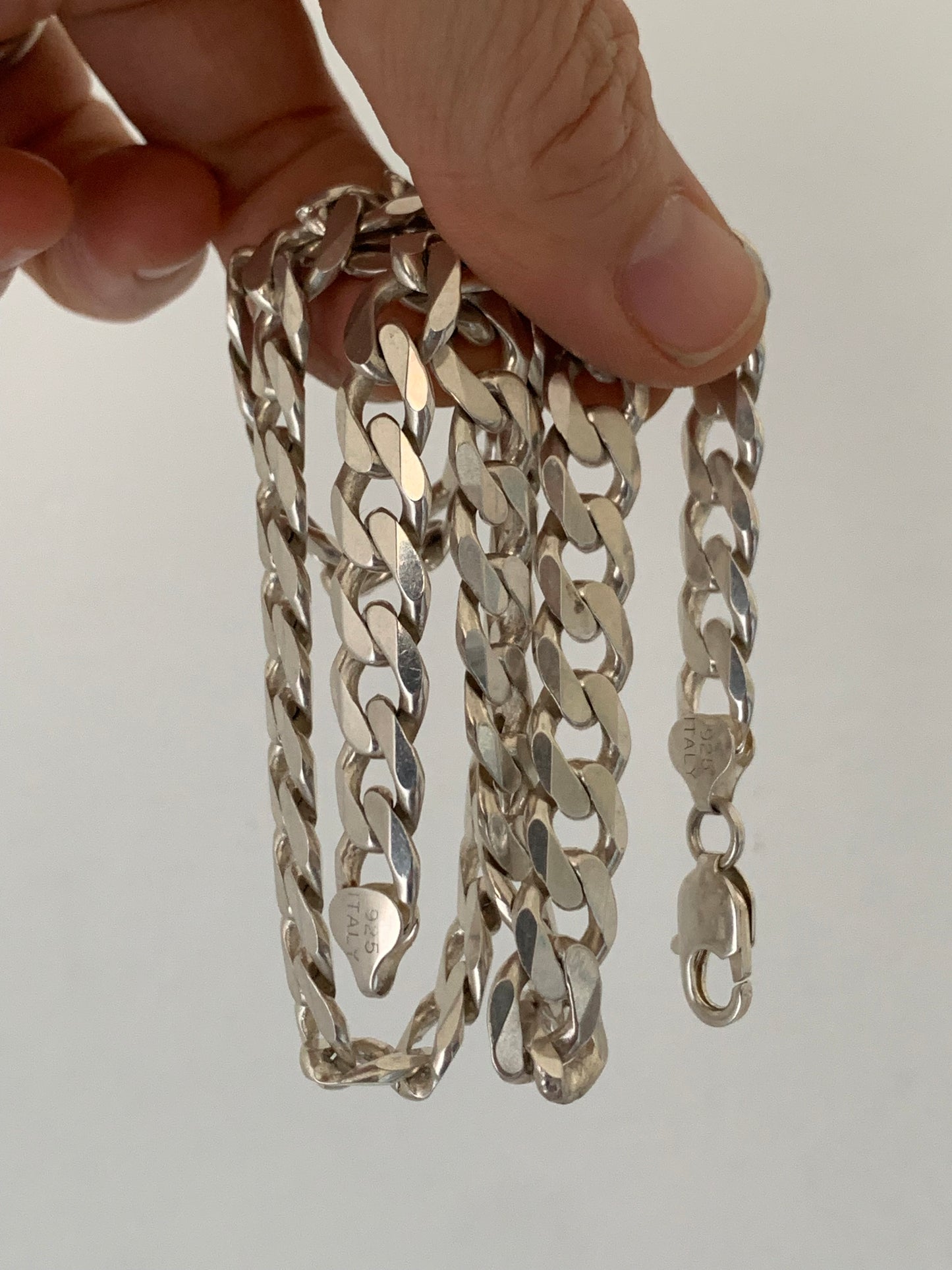 .925 1990s 56cm solid 77 gram heavy chunky Italian sterling silver perfect Italy marked oversized flat curb link chain necklace