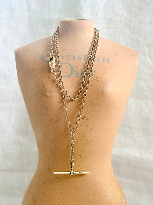 .375 .9ct gold perfect 48cm long yellow gold Rolo Chain T-bar toggle fob chain fob dog clasp chain necklace. This is the perfect yellow gold fob chain