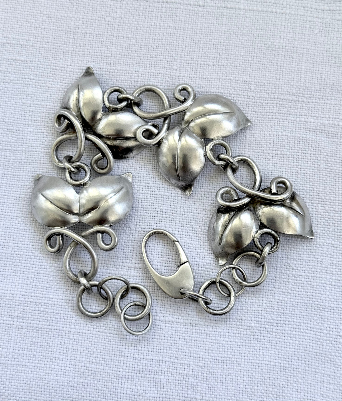 .1946 .925 Scandinavian Swedish MCM leaf solid sterling silver modernist Birger Haglund designer heirloom bracelet