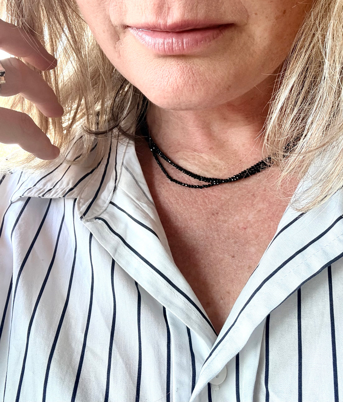 .3strand .925 silver black onyx Natural Faceted micro onyx gemstone Bead multi strand glitzy gemstone Necklace