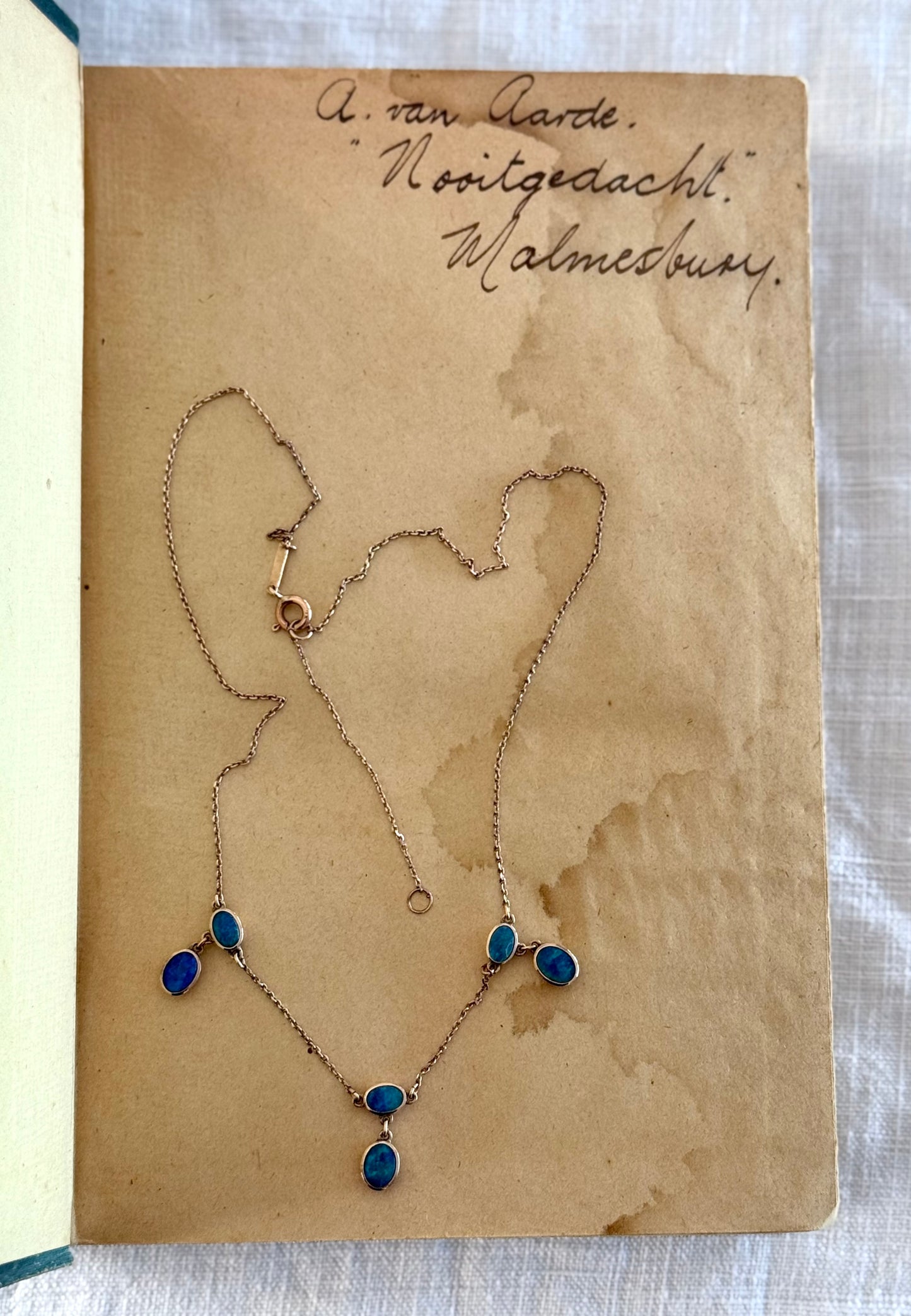 .1917 .375 .9ct Antique Art Nouveau 9ct rose gold Lariat Riviera Natural black Australian boulder Opal elegant drop dangle necklace