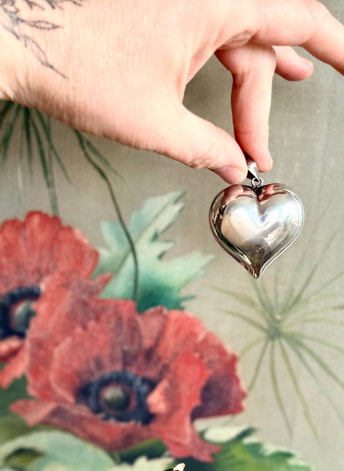 .1970s .925 Large Oversized puffy sterling silver romantic heart super sized love token pendant