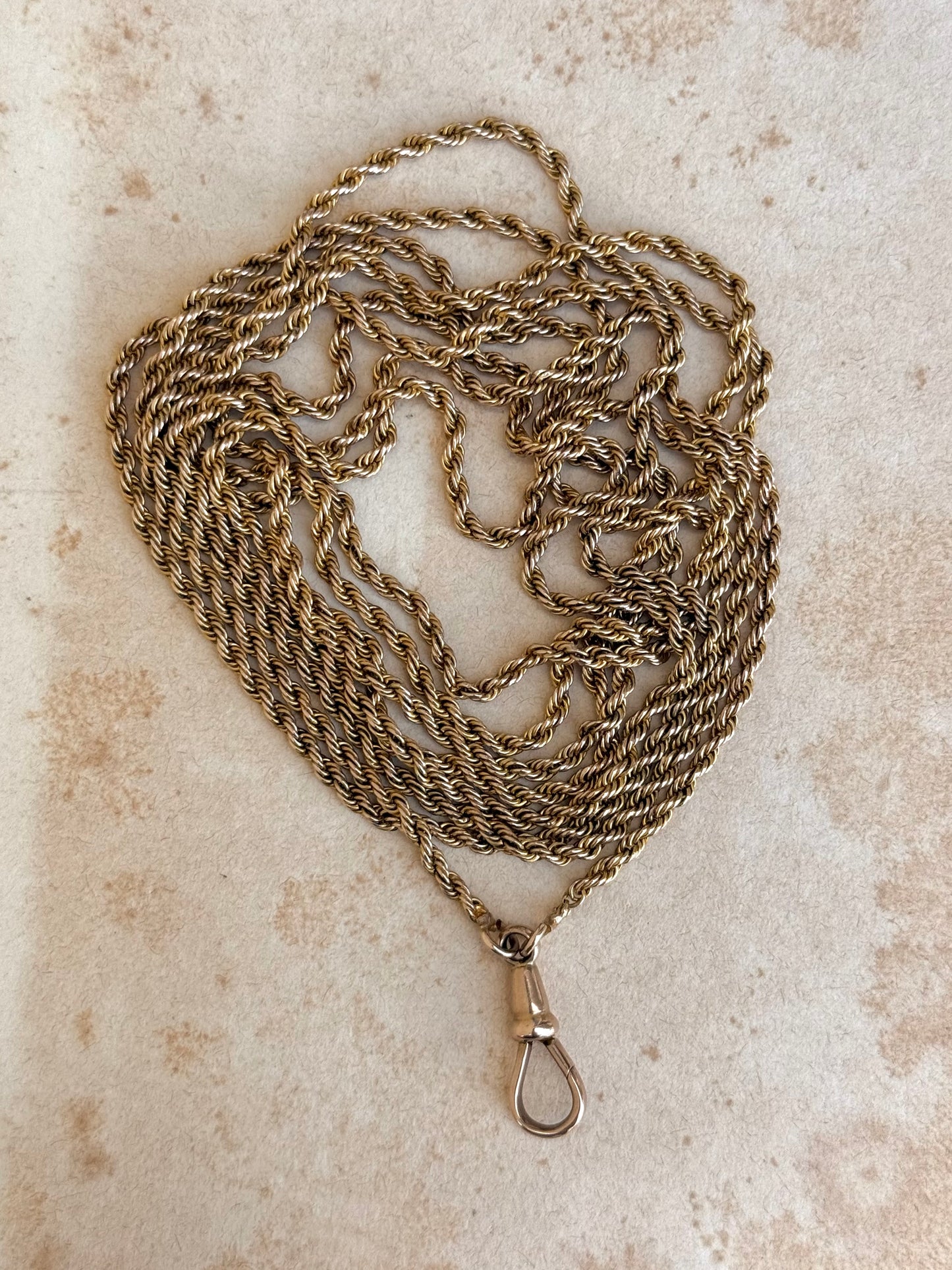 .1890s .1900s .9ct .138.50cm antique Edwardian gold long magnificent rope weave long guard muff chain necklace