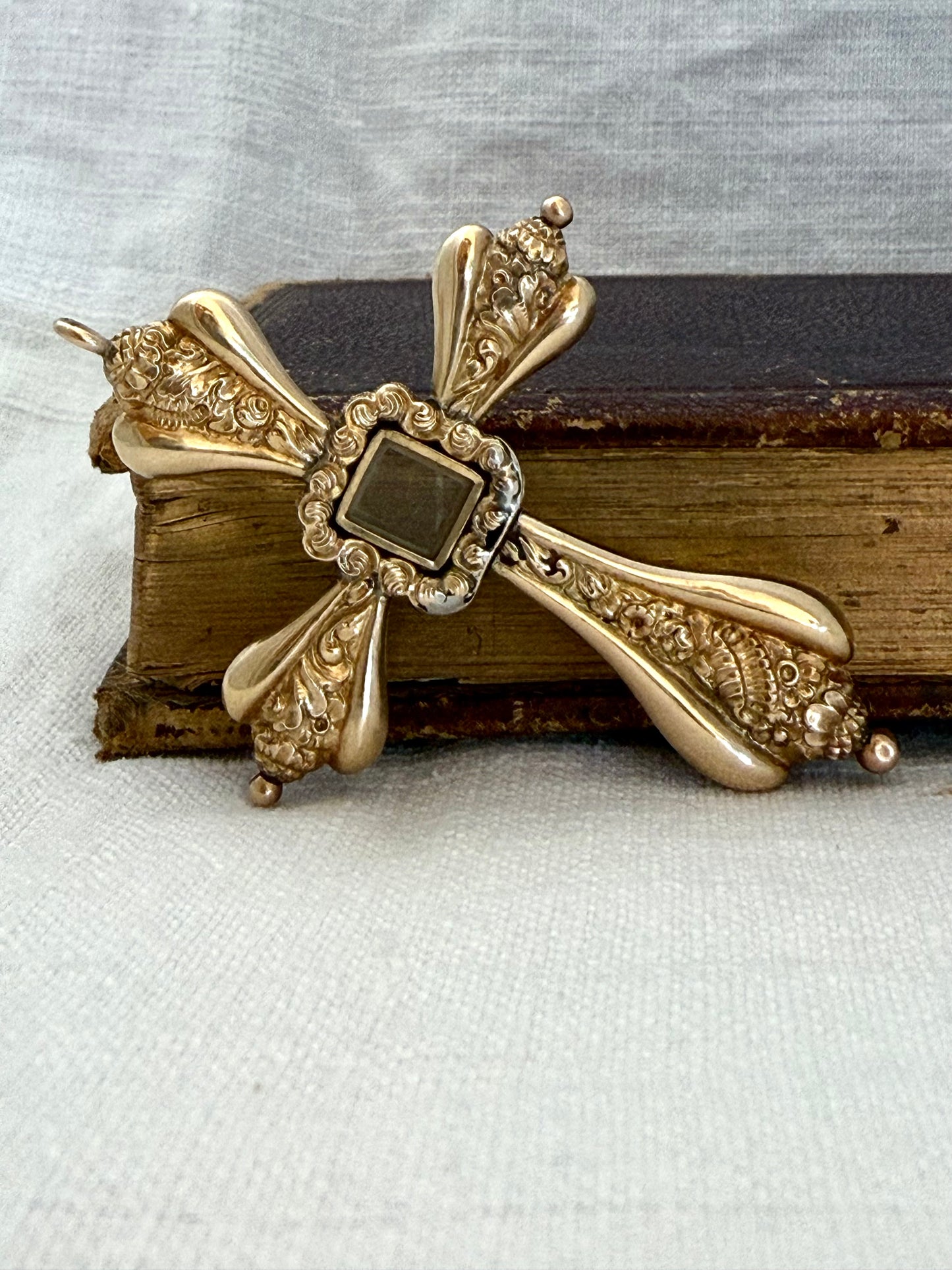 .585 14ct 1800s era antique large Gold high carat repousse cross locket oversized mourning locket rare large cross pendant