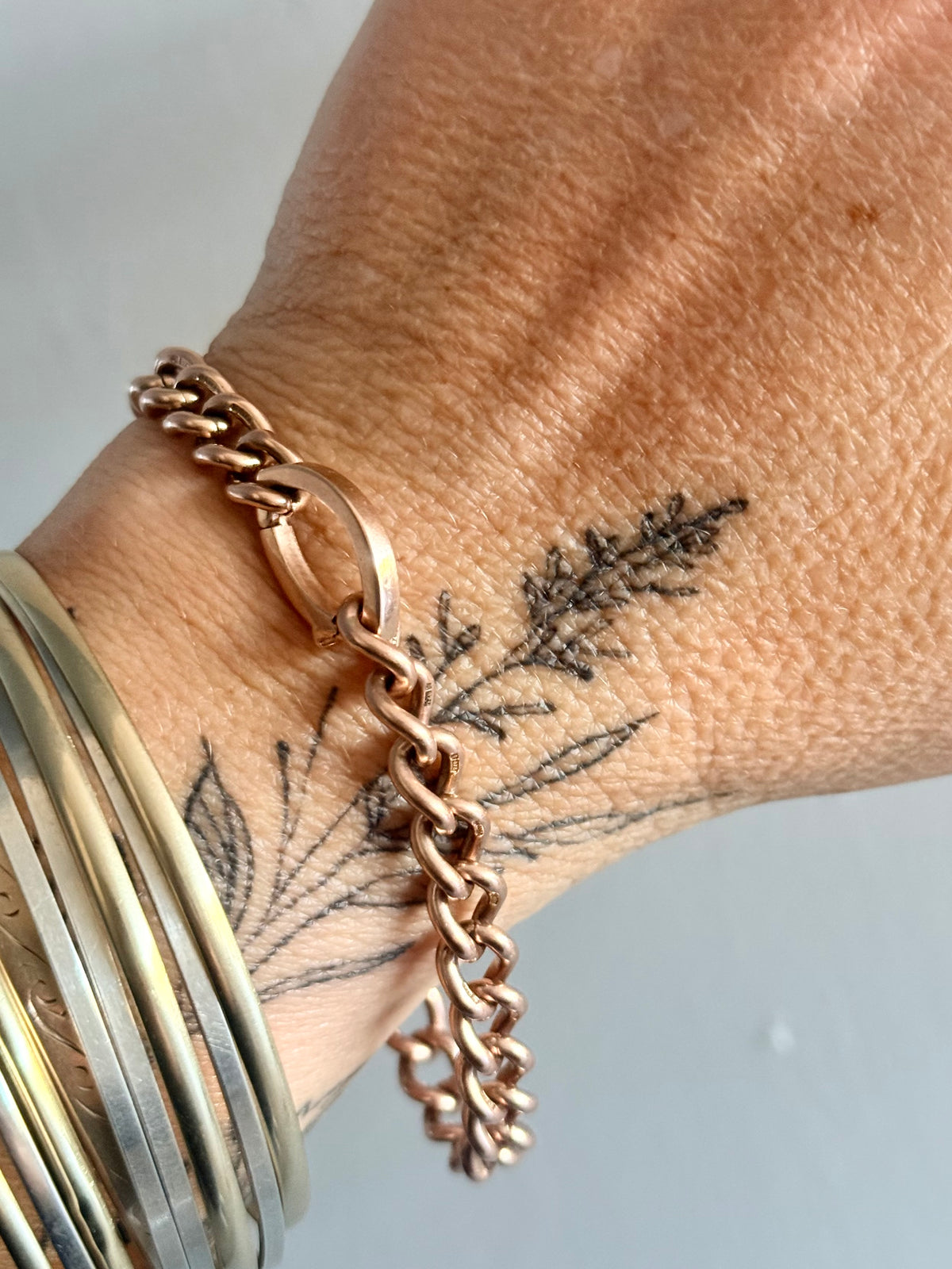 .375 .9ct heirloom classic solid rose gold hallmarked fob chain curb chain bracelet extension chain