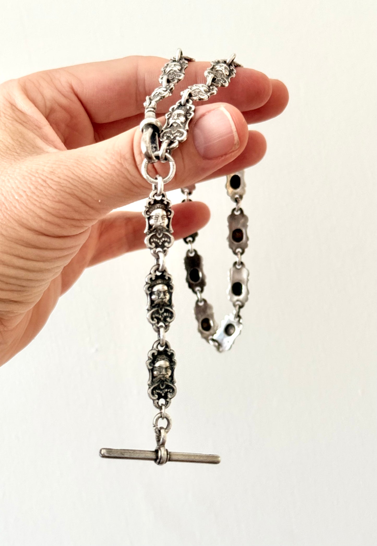.1880s .1890s .1900s antique truly Rare Japanese Oriental man segmented hallmark silver and silver plated fob chain necklace