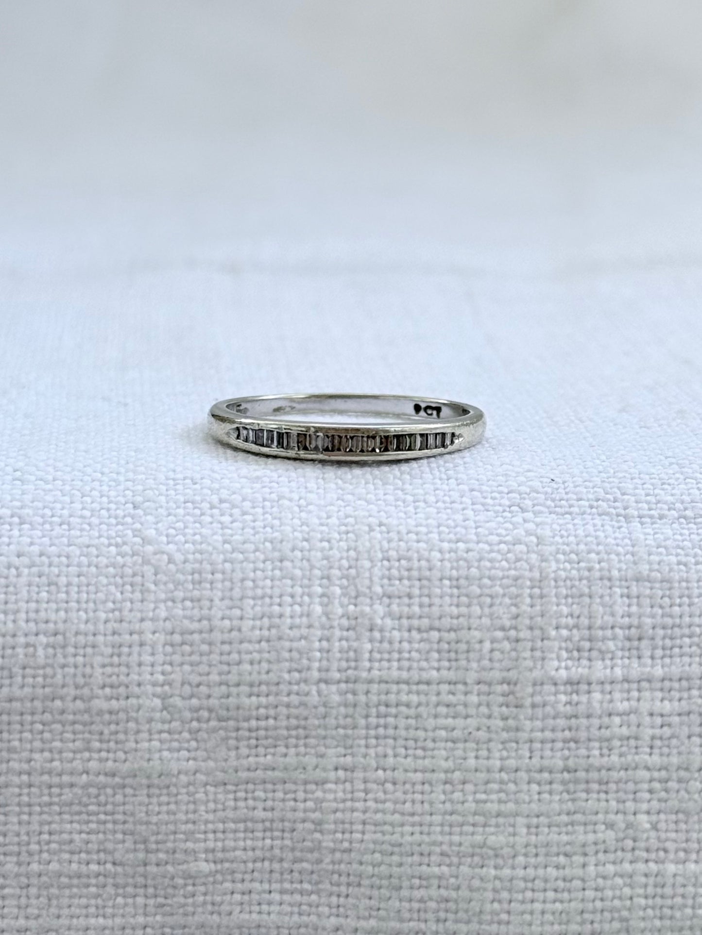 .1990s .2000s .375 .9ct white gold baguette multi diamond channel set half eternity white gold ring band