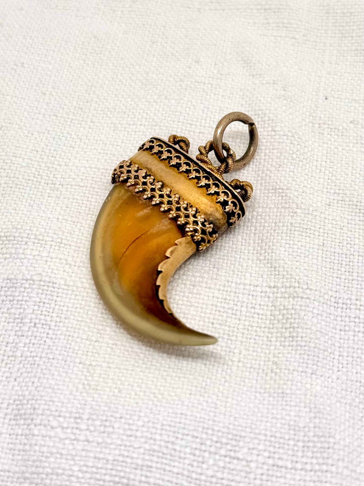 .14ct .1800s antique collectors Baroque Etruscan revival yellow gold early Victorian fine gold tiger lion claw pendant