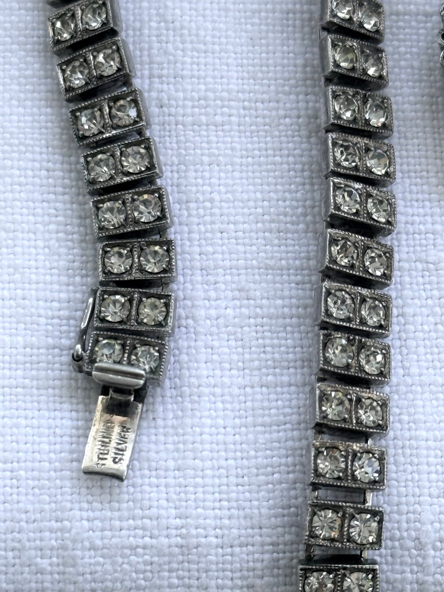 .1930s .1940s .925 Art Deco style double paste stone tennis style sterling silver choker necklace