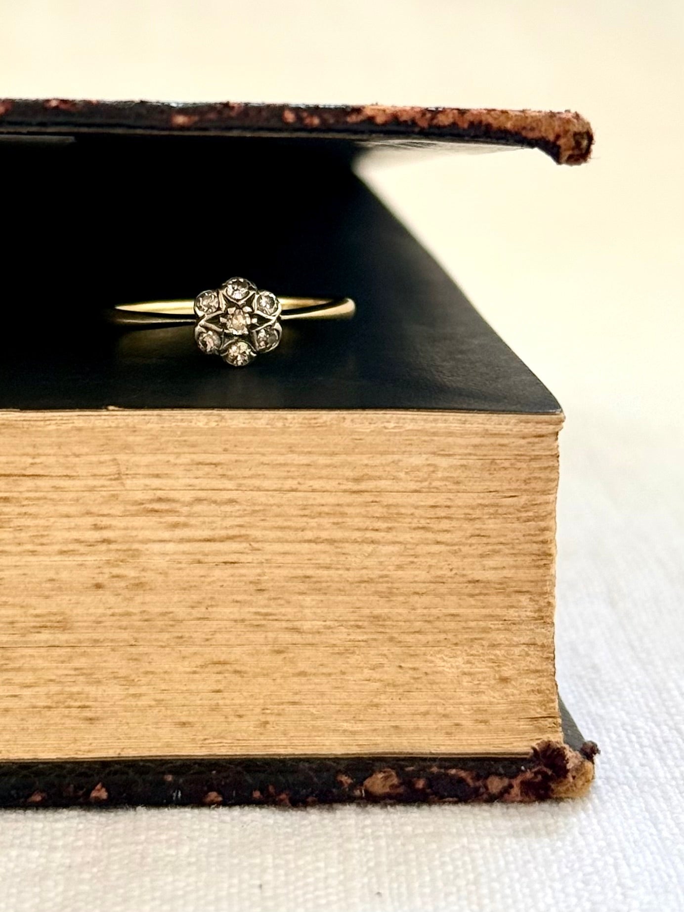 .18ct .1900s .7 diamond .750 yellow gold Diamond cluster Star Set Celestial antique heirloom diamond gold commitment ring engagement ring