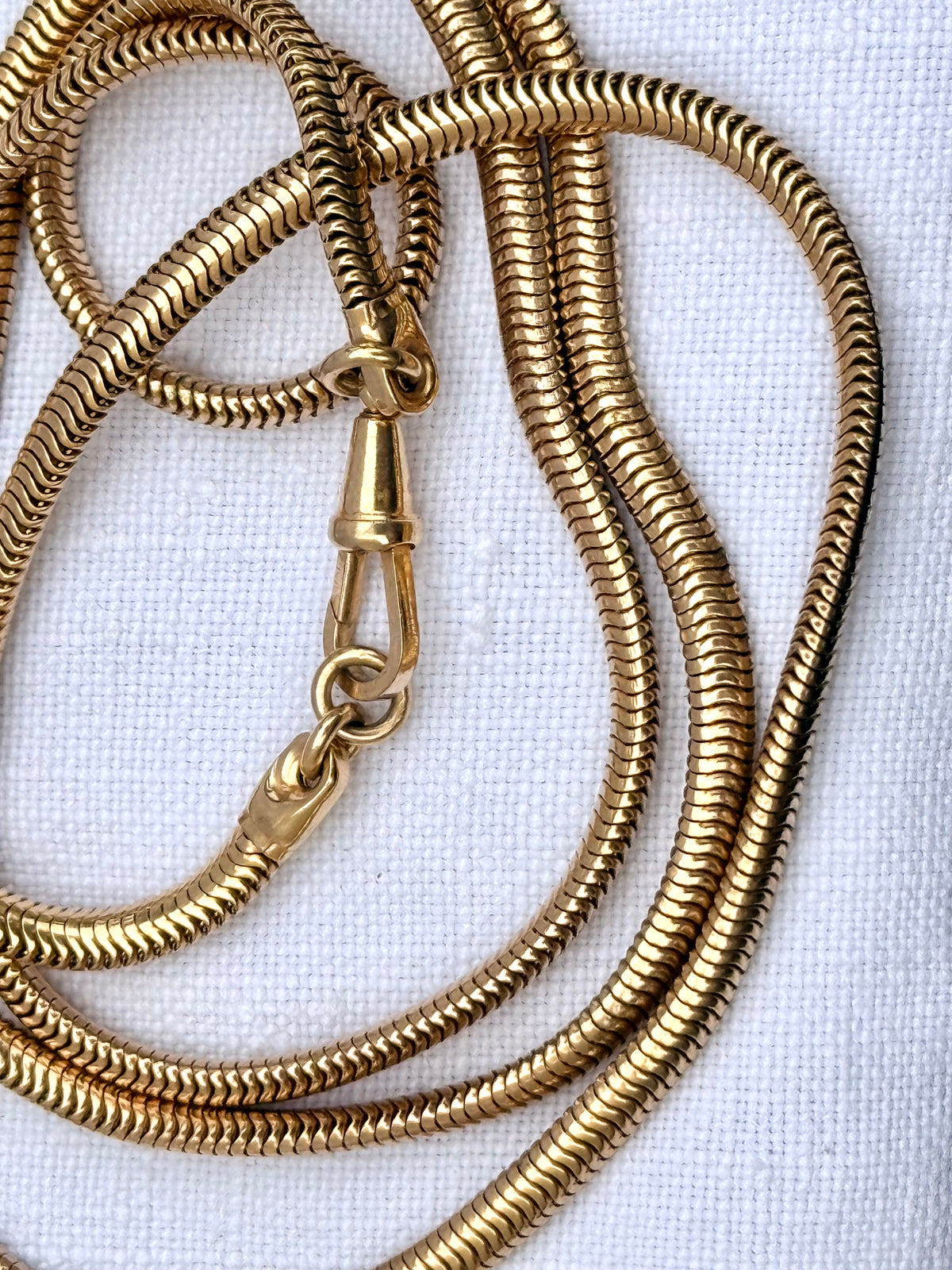 .1960s .1970s Edwardian revival slinky chunky thick gold tone snake chain watch chain fob chain necklace