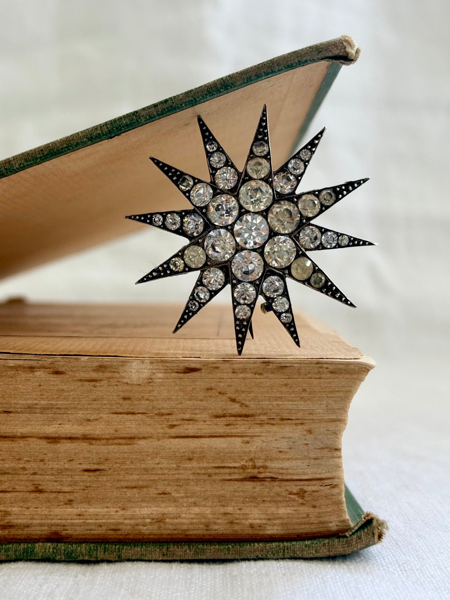 .1880s .1900s antique .900 silver Victorian Edwardian large Celestial starburst star bright hand cut paste gemstone true antique celestial star brooch