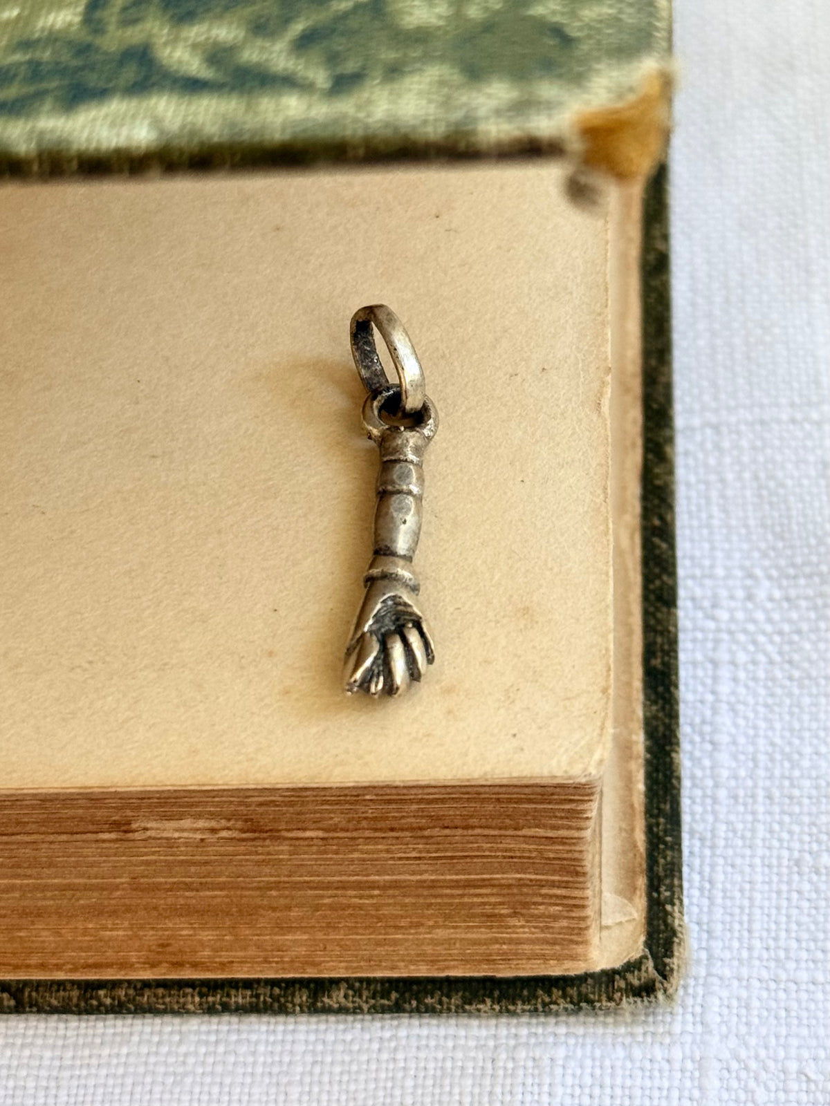 .1950s .800 antique revival Italian hand carved silver hand token good luck talisman token silver symbol pendant